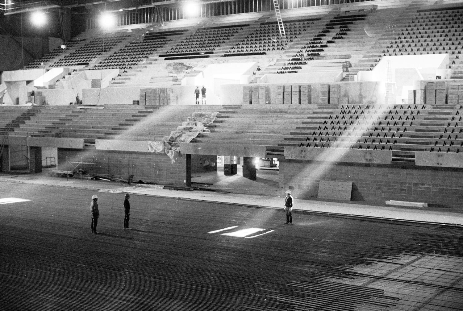 Floor being installed at Metra, October 1975